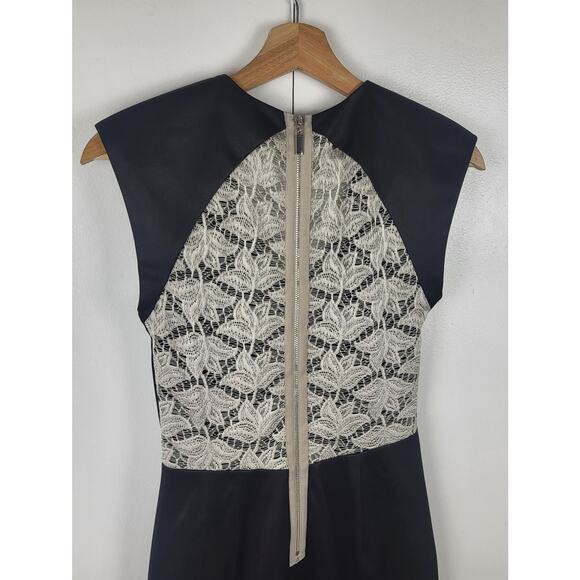 Black Halo Satin Jagger Sleeveless Contrast Lace Sheath Midi Dress | Size 4 - Picture 8 of 10